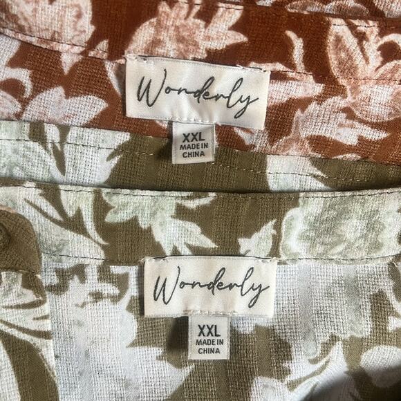 2 Wonderly Button Up Blouses Floral Green White Rust Ruffles Women's Size XXL - Picture 4 of 6